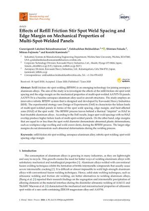 Effects of Refill Friction Stir Spot Weld Spacing and Edge Margin on Mechanical Properties of Multi-Spot-Welded Panels