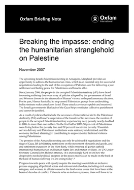 Breaking the Impasse: Ending the Humanitarian Stranglehold on Palestine