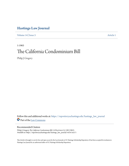 The California Condominium Bill, 14 Hastings L.J