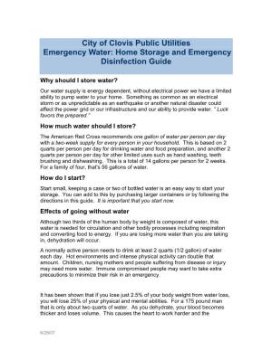 Emergency Water: Home Storage and Emergency Disinfection Guide