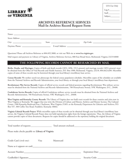Archives Request Form Update