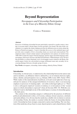 Beyond Representation Newspapers and Citizenship Participation in the Case of a Minority Ethnic Group