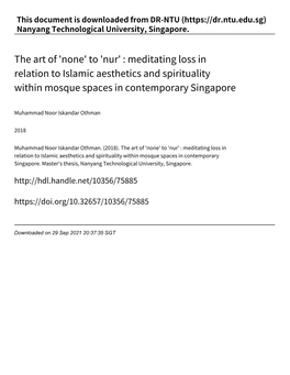 Meditating Loss in Relation to Islamic Aesthetics and Spirituality Within Mosque Spaces in Contemporary Singapore
