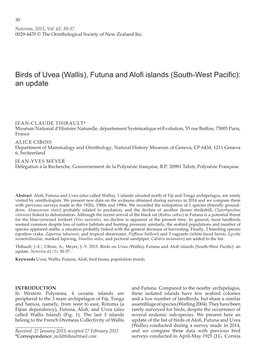 (Wallis), Futuna and Alofi Islands (South-West Pacific): an Update