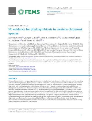 No Evidence for Phylosymbiosis in Western Chipmunk Species Kirsten Grond1,§,Kaycec.Bell2,†,Johnr.Demboski3,$, Malia Santos4,Jack M