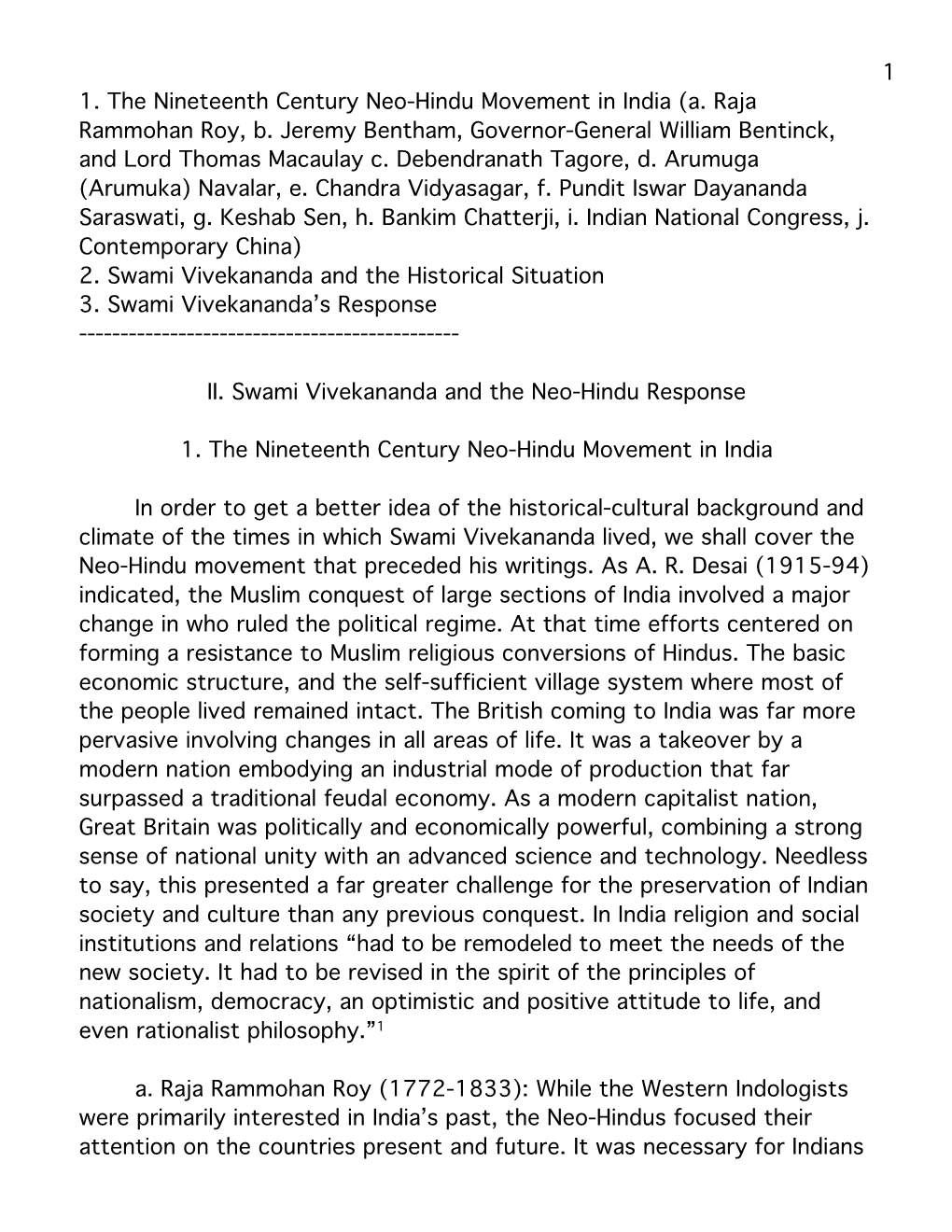1 1. the Nineteenth Century Neo-Hindu Movement in India (A