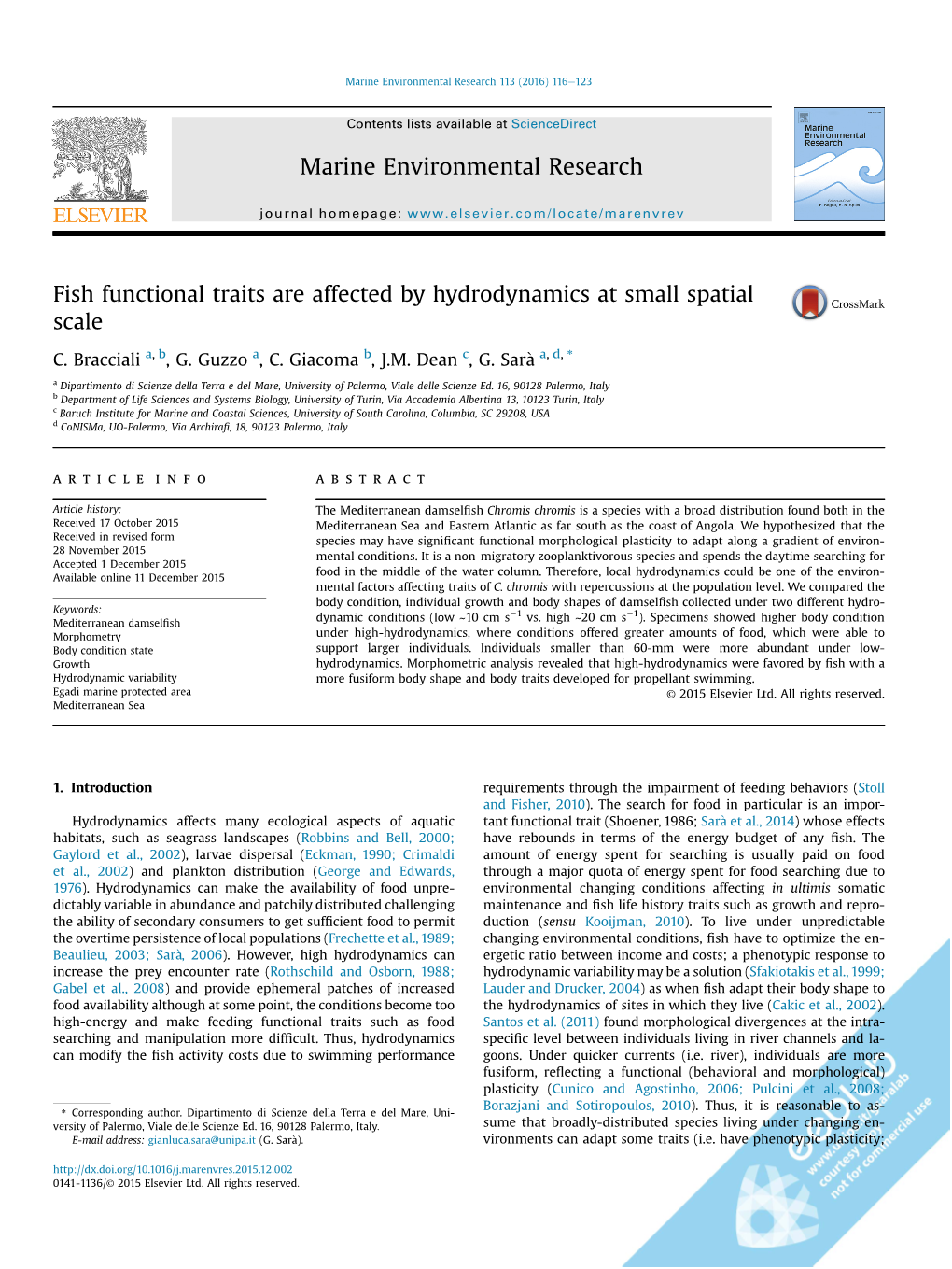 Fish Functional Traits Are Affected by Hydrodynamics at Small Spatial Scale