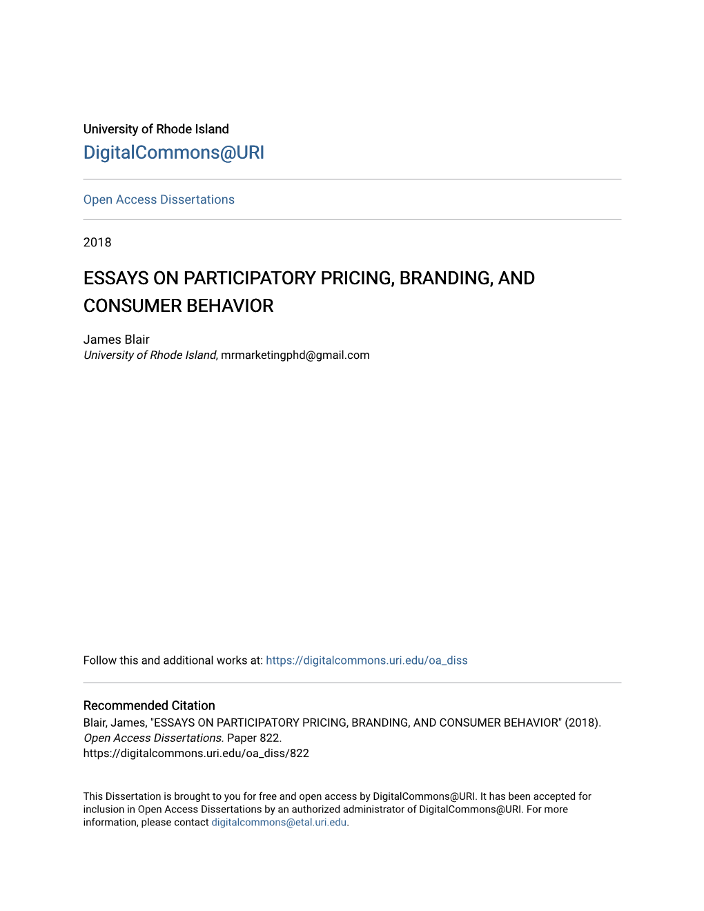 Essays on Participatory Pricing, Branding, and Consumer Behavior