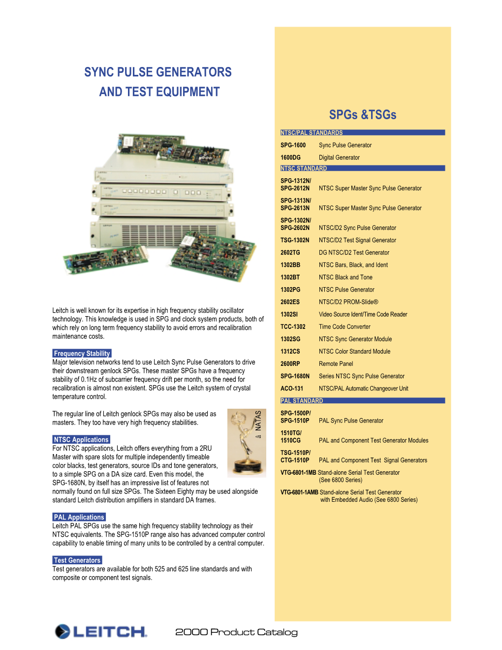 SYNC PULSE GENERATORS and TEST EQUIPMENT Spgs &Tsgs