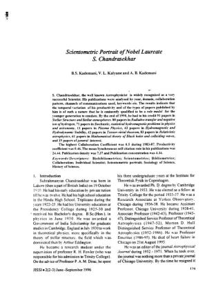 Scientometric Portrait of Nobel Laureate S. Chandrasekhar