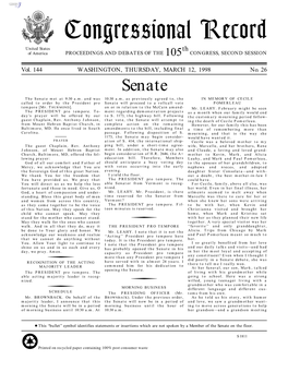 Congressional Record United States Th of America PROCEEDINGS and DEBATES of the 105 CONGRESS, SECOND SESSION