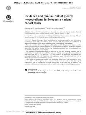 Incidence and Familial Risk of Pleural Mesothelioma in Sweden: a National Cohort Study