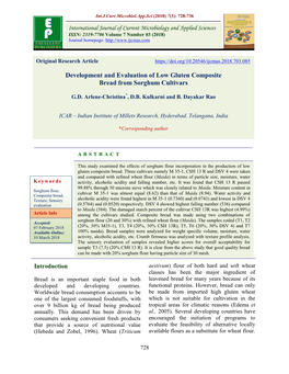 Development and Evaluation of Low Gluten Composite Bread from Sorghum Cultivars