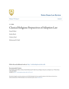 Classical Religious Perpsectives of Adoption Law Daniel Pollack