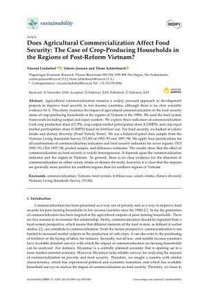 Does Agricultural Commercialization Affect Food Security: the Case of Crop-Producing Households in the Regions of Post-Reform Vietnam?