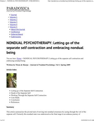 Nondual Psychotherapy | Paradoxica