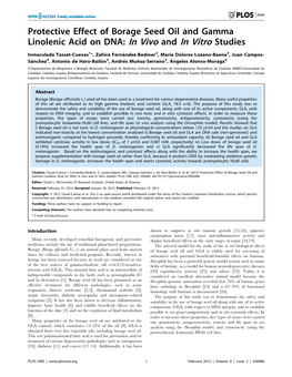 Protective Effect of Borage Seed Oil and Gamma Linolenic Acid on DNA: in Vivo and in Vitro Studies