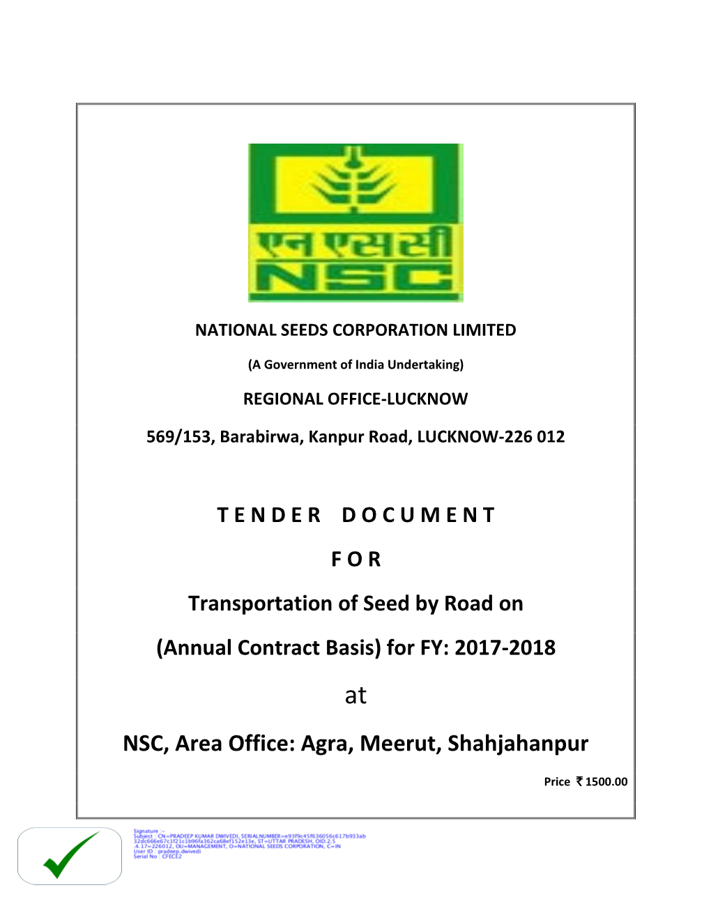 NSC, Area Office: Agra, Meerut, Shahjahanpur