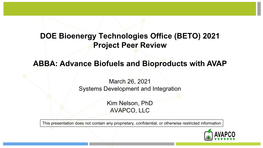 Advance Biofuels and Bioproducts with AVAP