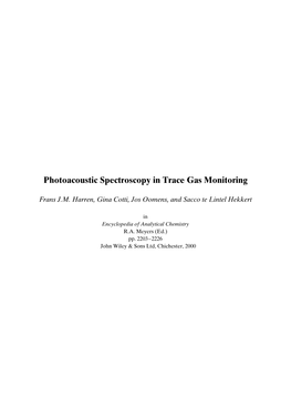 Photoacoustic Spectroscopy in Trace Gas Monitoring