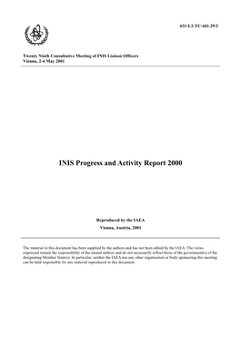 INIS Progress and Activity Report 2000