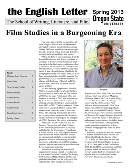 The English Letter Spring 2013 the School of Writing, Literature, and Film