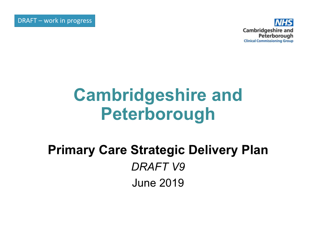 Primary Care Strategic Delivery Plan