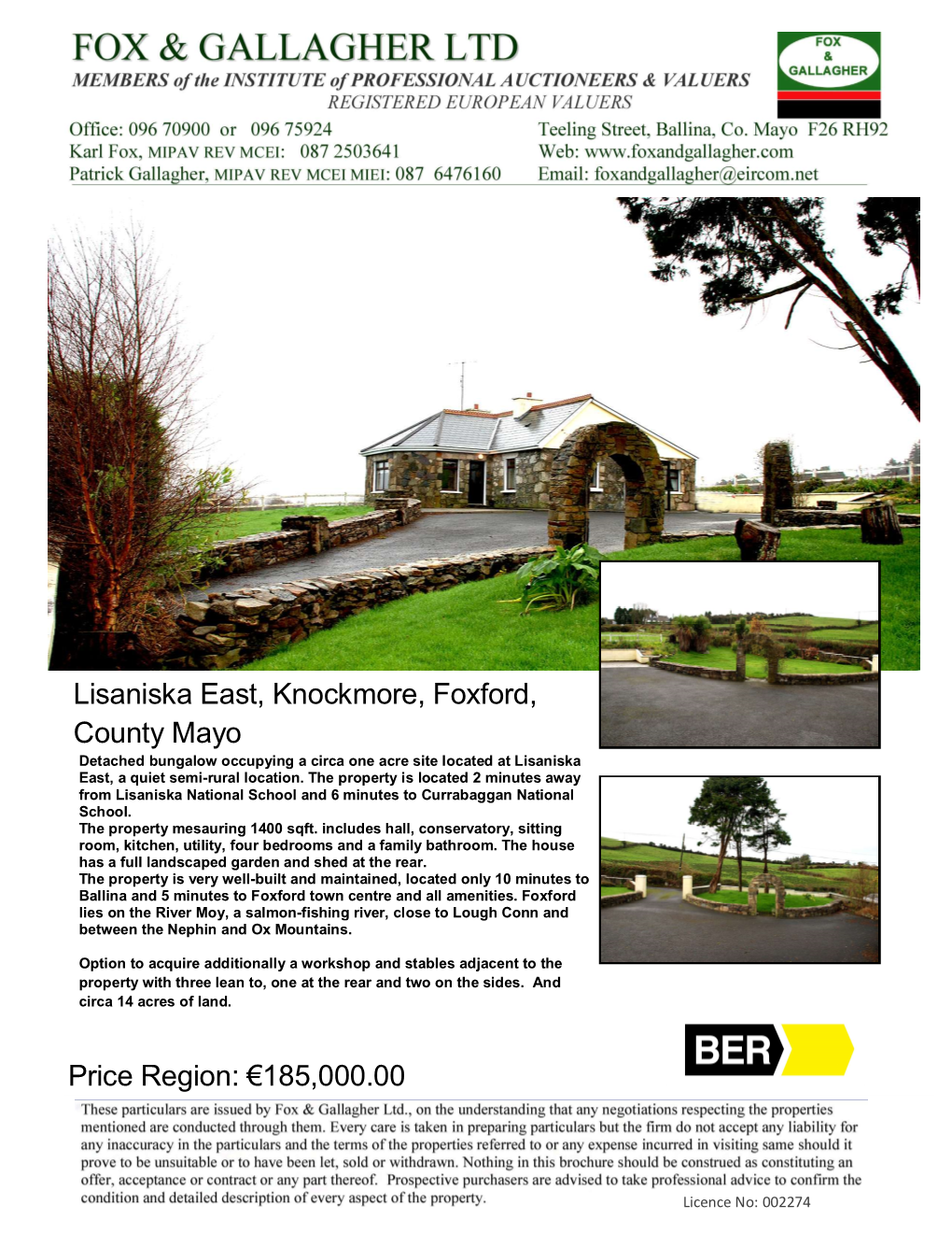 185000.00 Lisaniska East, Knockmore, Foxford, County Mayo