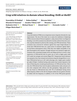 Crop Wild Relatives in Durum Wheat Breeding: Drift Or Thrift?