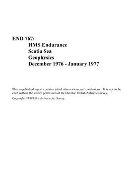 END 767: HMS Endurance Scotia Sea Geophysics December 1976 - January 1977