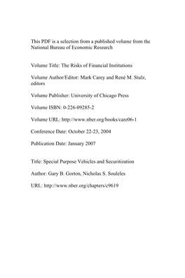 Special Purpose Vehicles and Securitization