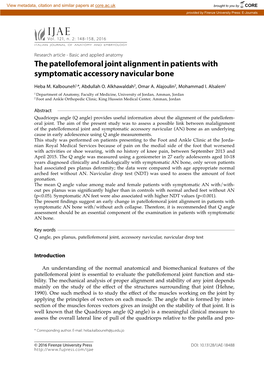 The Patellofemoral Joint Alignment in Patients with Symptomatic Accessory Navicular Bone