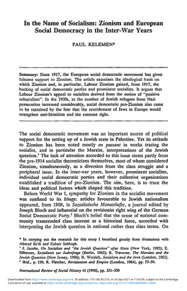 In the Name of Socialism: Zionism and European Social Democracy in the Inter-War Years
