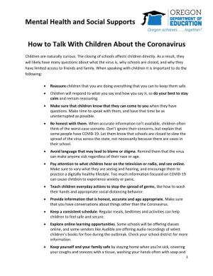How to Talk with Children About the Coronavirus
