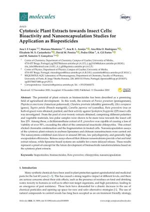 Cytotoxic Plant Extracts Towards Insect Cells: Bioactivity and Nanoencapsulation Studies for Application As Biopesticides