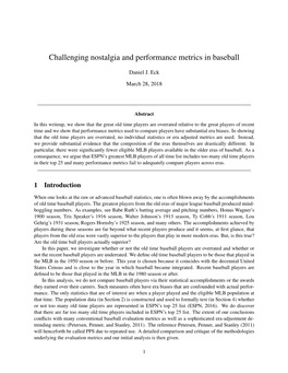 Challenging Nostalgia and Performance Metrics in Baseball