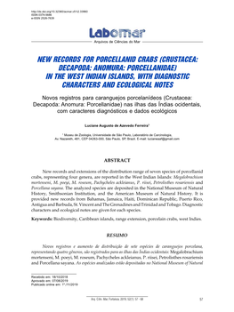 Crustacea: Decapoda: Anomura: Porcellanidae) in the West Indian Islands, with Diagnostic Characters and Ecological Notes