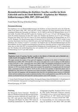 Bestandsentwicklung Des Kiebitzes Vanellus Vanellus Im Kreis Gütersloh Und in Der Stadt Bielefeld – Ergebnisse Der Minuten- Feldkartierungen 2004, 2007, 2010 Und 2013