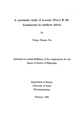 A Systematic Study of Leonotis (Pers.) R. Br. (Lamiaceae) in Southern Africa