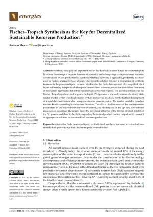 Fischer–Tropsch Synthesis As the Key for Decentralized Sustainable Kerosene Production †