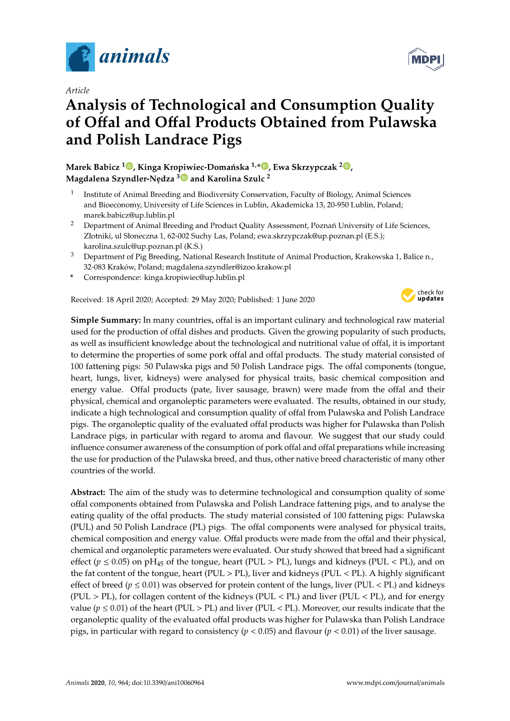 Analysis of Technological and Consumption Quality of Offal And