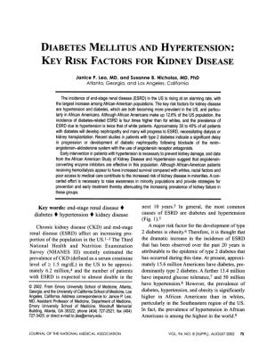 Diabetes Mellitus and Hypertension: Key Risk Factors for Kidney Disease