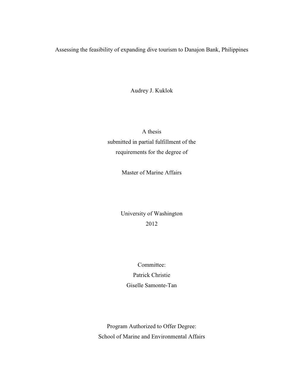 Assessing the Feasibility of Expanding Dive Tourism to Danajon Bank, Philippines