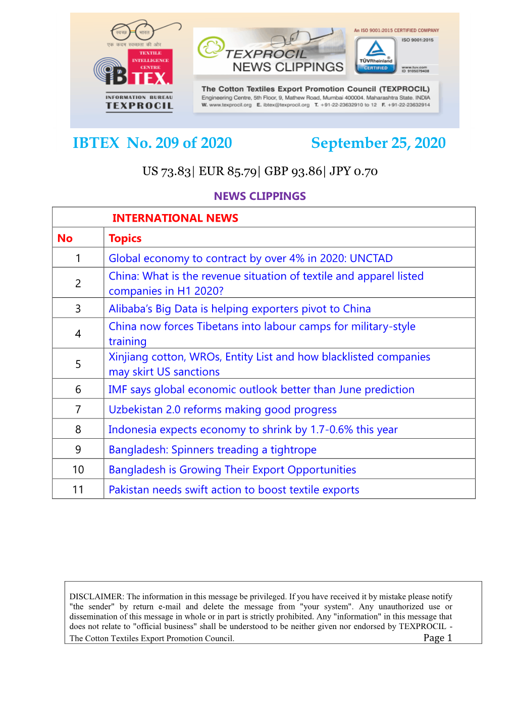 IBTEX No. 209 of 2020 September 25, 2020