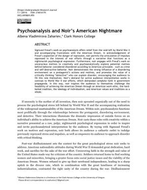 Psychoanalysis and Noir's American Nightmare