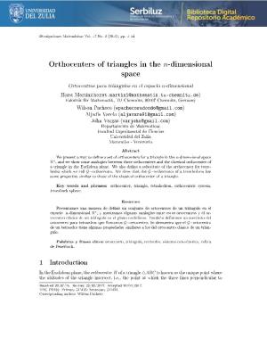 Orthocenters of Triangles in the N-Dimensional Space