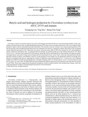 Butyric Acid and Hydrogen Production by Clostridium Tyrobutyricum ATCC 25755 and Mutants