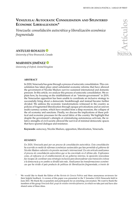 Venezuela: Autocratic Consolidation and Splintered Economic Liberalization*1 Venezuela: Consolidación Autocrática Y Liberalización Económica Fragmentada