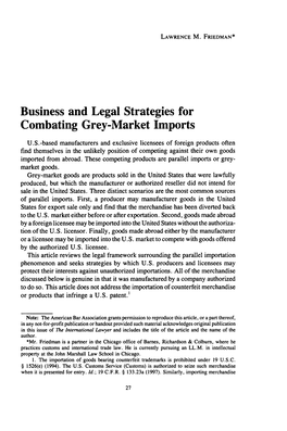 Business and Legal Strategies for Combating Grey-Market Imports