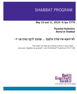 Shabbat Program Shabbat Program